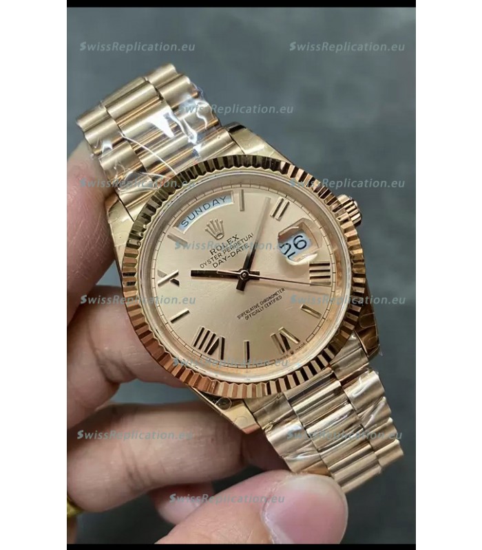 Rolex Day Date 40MM 228235 Rose Gold in Gold Roman Dial 1:1 Mirror Replica Watch