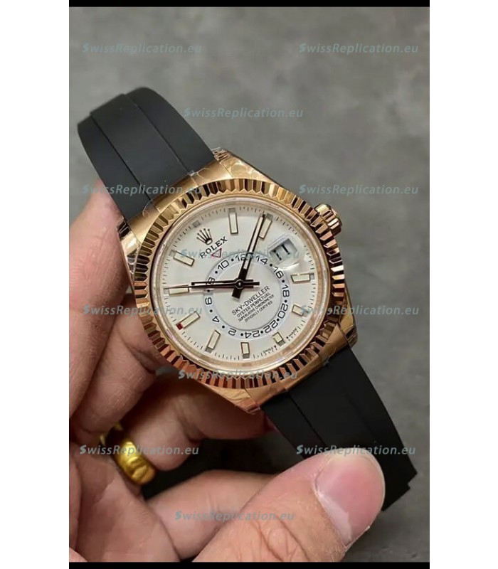 Rolex Sky-Dweller REF# M326235 White Dial Rose Gold Watch in 904L Steel Case 1:1 Mirror Replica