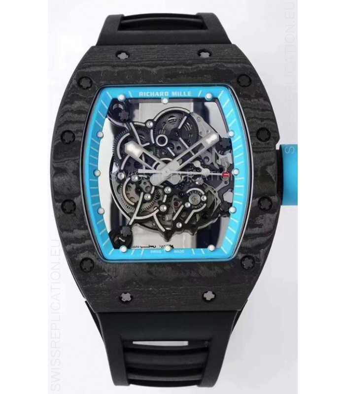 Richard Mille RM055 Forged Carbon Casing 1:1 Mirror Replica Watch in Black Strap 