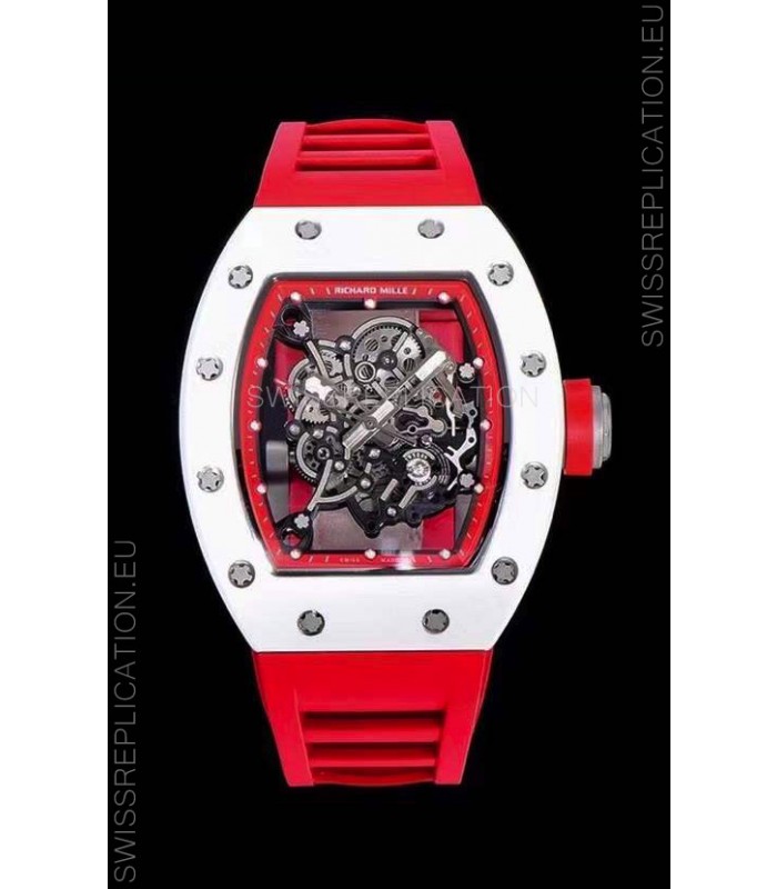 Richard Mille RM055 Ceramic Casing 1:1 Mirror Replica Watch in Red Strap 