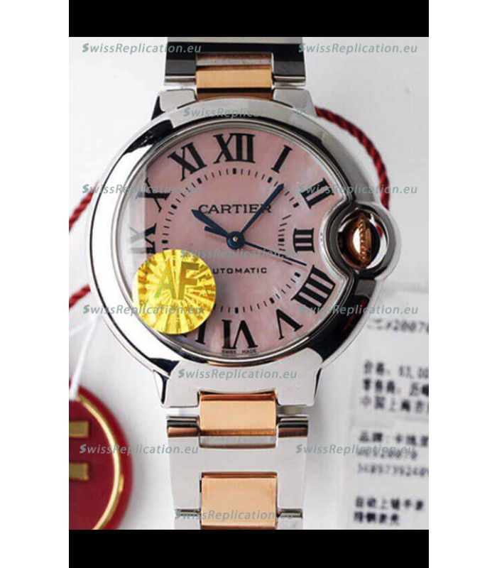 Ballon De Cartier Swiss Automatic 1:1 Mirror Quality 33MM in 2 Tone Rose Gold Casing Pink Dial 