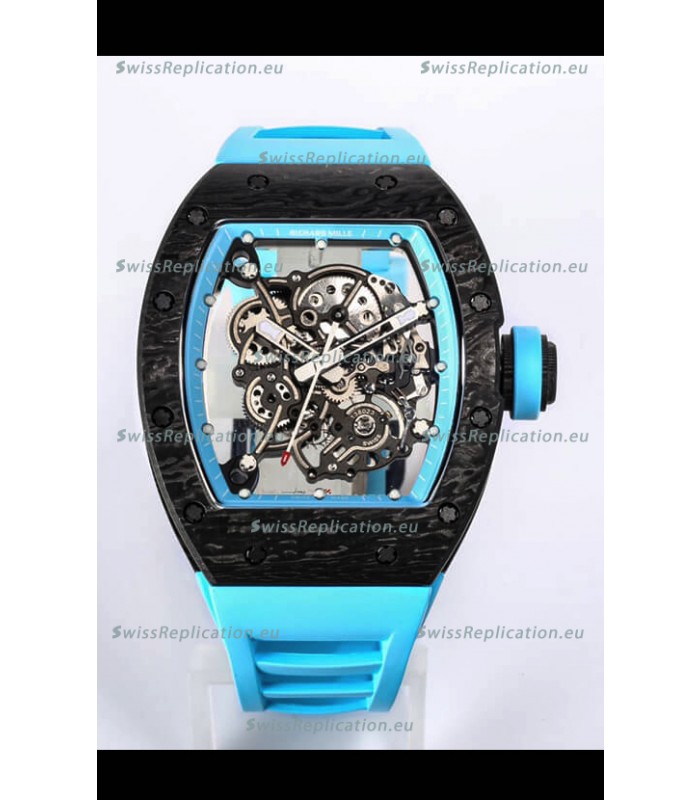 Richard Mille RM055 Black Carbon Casing 1:1 Mirror Replica Watch in Blue Strap