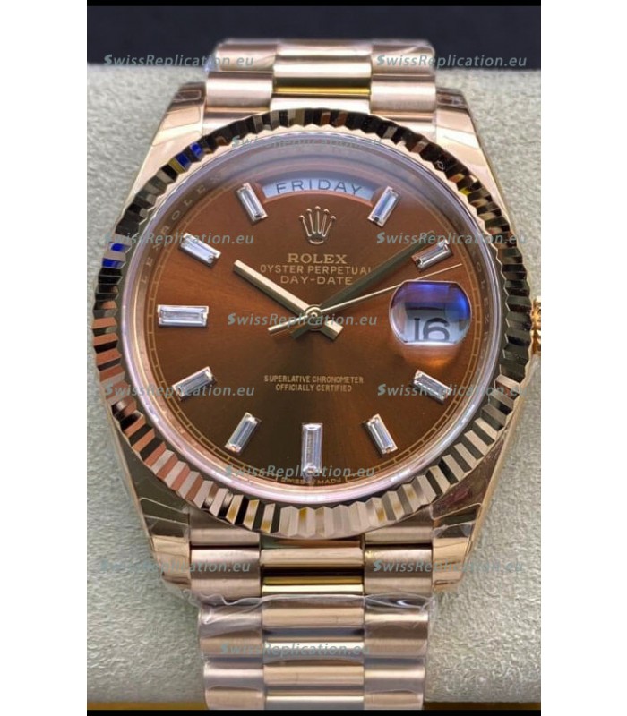 Rolex Day Date 40MM 228235 Rose Gold in Brown Dial 1:1 Mirror Replica Watch