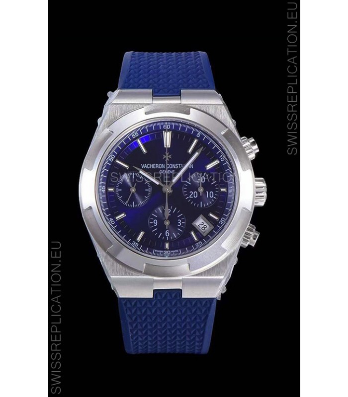 Vacheron Constantin Overseas Chronograph Blue Dial Swiss Replica Watch - Rubber Strap