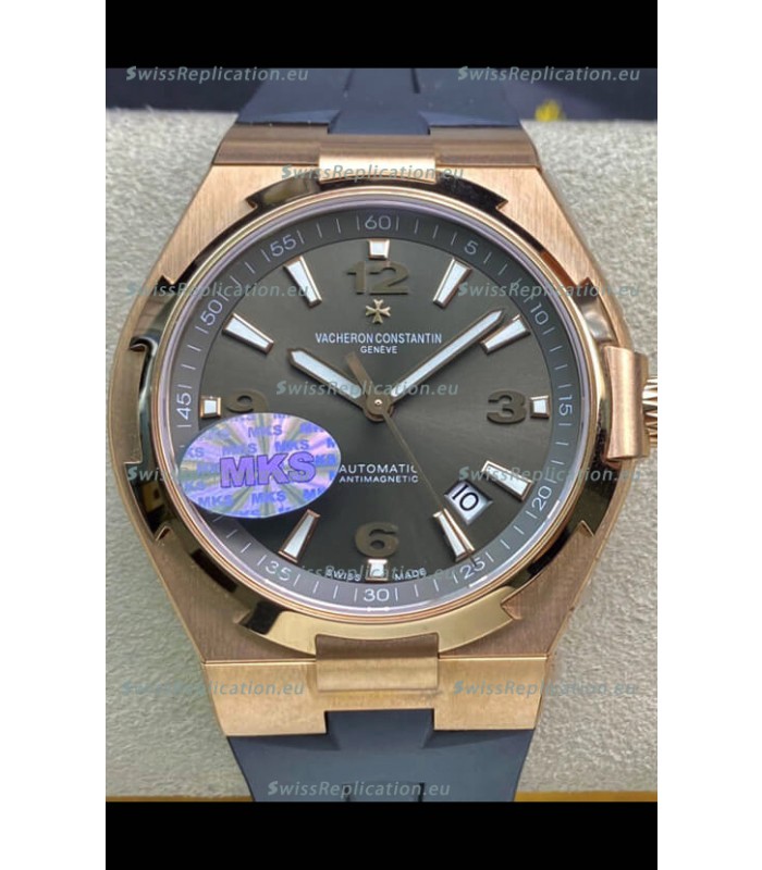 Vacheron Constantin Overseas 1:1 Mirror Replica 904L Rose Gold Steel Watch in Grey Dial - Rubber Strap