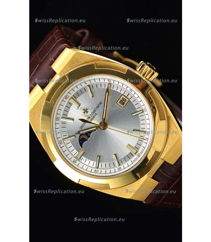 Vacheron Constantin Overseas MoonPhase Yellow Gold Swiss Watch in Brown Strap