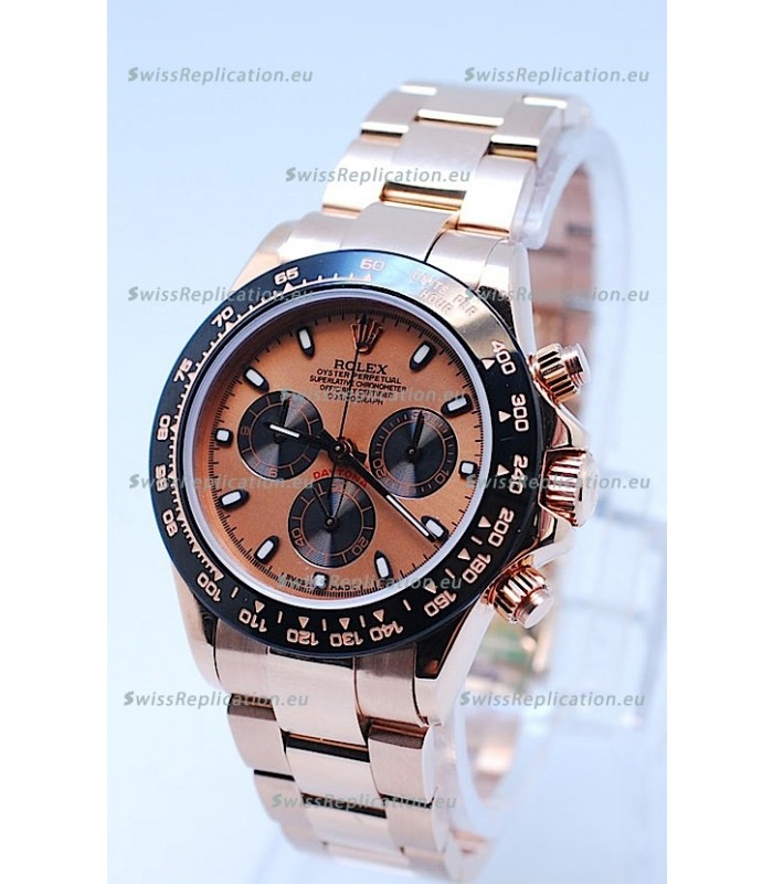 Rolex Daytona Chronograph MonoBloc Cerachrom Bezel Swiss Replica Watch in Rose Gold Plated