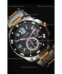 Calibre De Cartier Watch 42MM Black Dial Two Tone Case - 1:1 Mirror Replica Watch