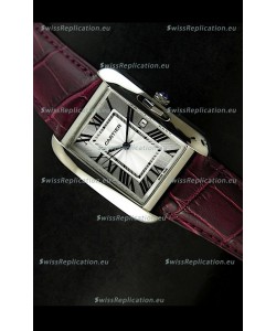 Cartier Tank Ladies Replica Watch in Steel Case/Maroon Strap
