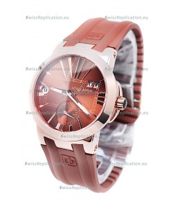 Ulysse Nardin Executive Dual Time Japanese Replica Rose Gold Watch in Brown Dial