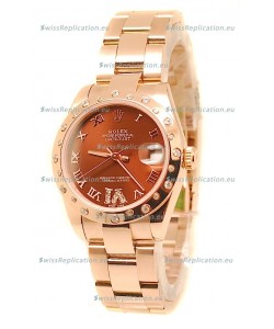Rolex Datejust Japanese Replica Rose Gold Watch in Brown Dial - 36MM