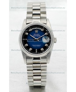 Rolex Day Date Silver Japanese Replica Watch in Blue Dial
