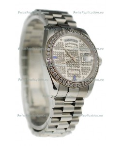 Rolex Day Date Silver Swiss Mens Watch in Diamond Dial