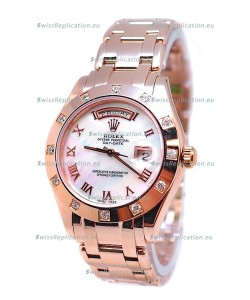 Rolex Day Date White Mother of Pearl Japanese Replica Watch in Roman Markers
