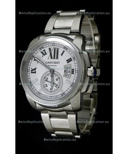 Cartier Calibre de Japanese Replica Steel Watch in White Dial