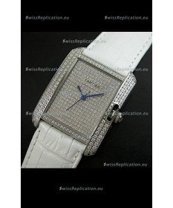 Cartier Tank Anglaise Ladies Replica Watch in Steel/White Strap