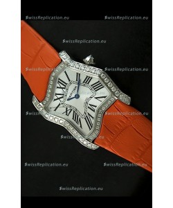 Cartier Tank Folle Ladies Replica Watch in Steel Case/Orange Strap