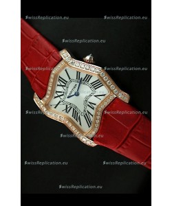 Cartier Tank Folle Ladies Replica Watch in Yellow Gold Case/Red Strap