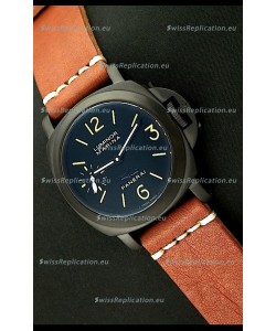 Panerai Luminor Marina Black Seal PVD Swiss Watch in Brown Strap