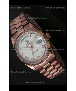Rolex Day Date Japanese Rose Gold Watch in White Dial