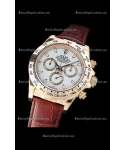 Rolex Daytona Cosmograph Swiss Replica Gold Watch in Brown Leather Strap