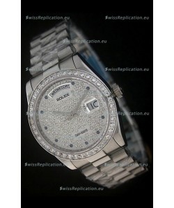 Rolex Day Date Just Japanese Replica Watch in Full Diamonds Dial 