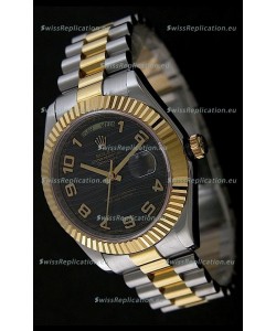 Rolex Datejust Japanese Replica Two Tone Yellow Gold Watch in Black Dial