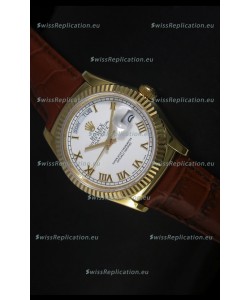 Rolex Day Date 36MM Yellow Gold Swiss Replica Watch - White Dial