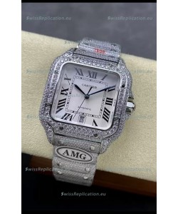 Cartier "Santos De Cartier" 904L Steel White Dial 1:1 Mirror Replica - 40MM - Genuine Diamonds