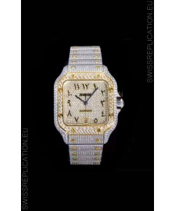 Santos De Cartier Swiss Replica Watch with Diamonds Embedded Dial in Two Tone Casing 40MM