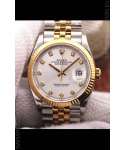 Rolex Datejust 36MM Cal.3135 Movement Swiss Replica Watch in 904L Steel Two Tone Casing Silver Dial