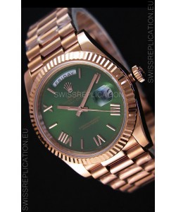 Rolex Day Date Japanese Replica Watch - Rose Gold Casing in Green Dial 40MM