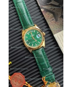 Rolex Day Date Yellow Gold Casing Watch in Green Strap 36MM - 1:1 Mirror Quality 