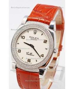 Rolex Cellini Cestello Ladies Swiss Watch in White Face Bezel and Lugs