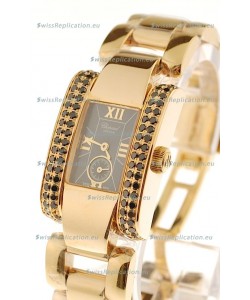 Chopard La Strada Swiss Ladies Replica Pink Gold Watch in Black Dial 
