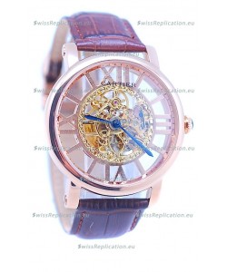 Ronde De Cartier Skeleton Rose Gold Japanese Watch 