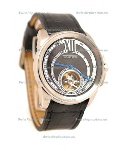 Calibre de Cartier Flying Tourbillon Japanese Replica Steel Watch 
