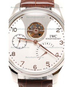 IWC Portuguese Tourbillon Mystere Japanese Replica Watch in White Dial
