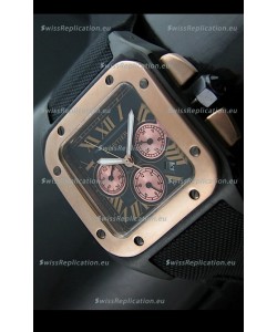 Cartier Santos 100 Japanese Replica Watch in Black Strap