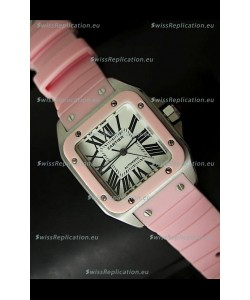 Cartier Santos 100 Swiss Ladies Automatic Replica Watch in Pink