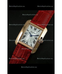 Cartier Louis Japanese Replica Ladies Rose Gold Watch in Red Strap
