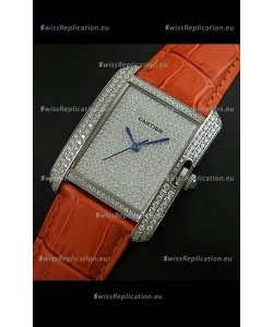 Cartier Tank Anglaise Ladies Replica Watch in Steel/Brown Strap