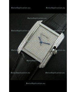 Cartier Tank Anglaise Ladies Replica Watch in Steel/Black Strap
