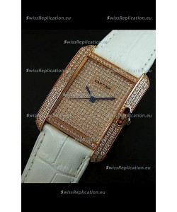 Cartier Tank Anglaise Ladies Replica Watch in Gold Case/White Strap