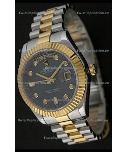Rolex Day Date Just swiss Replica Two Tone Gold Watch in Mop Grey Dial