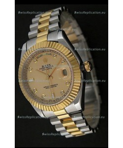 Rolex Day Date Just swiss Replica Two Tone Gold Watch in Golden Dial