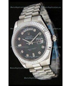Rolex Oyster Perpetual Day Date Swiss Replica Watch in Black Mother of Pearl Dial