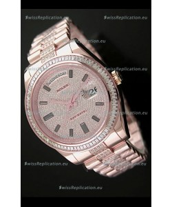 Rolex Day Date Japanese Automatic Rose Gold Watch in Diamond Bracelet