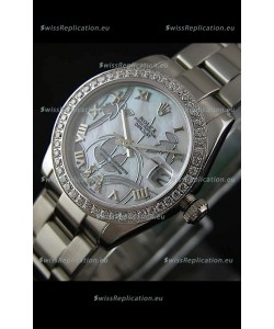 Rolex Oyster Perpetual Date Just Lady Swiss Diamond Watch in Pearl White Dial