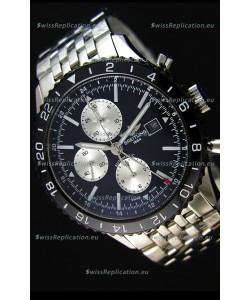 Breitling Chronoliner Steel-Black Steel Strap in Black Dial Swiss Replica Watch 